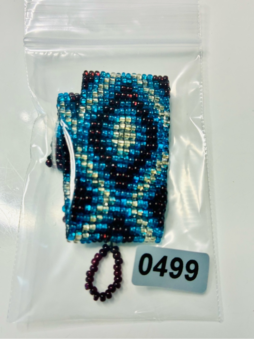 Source Unknown Blue Teal Black Geometric Beaded Bracelet Brooch - Picture 10 of 10